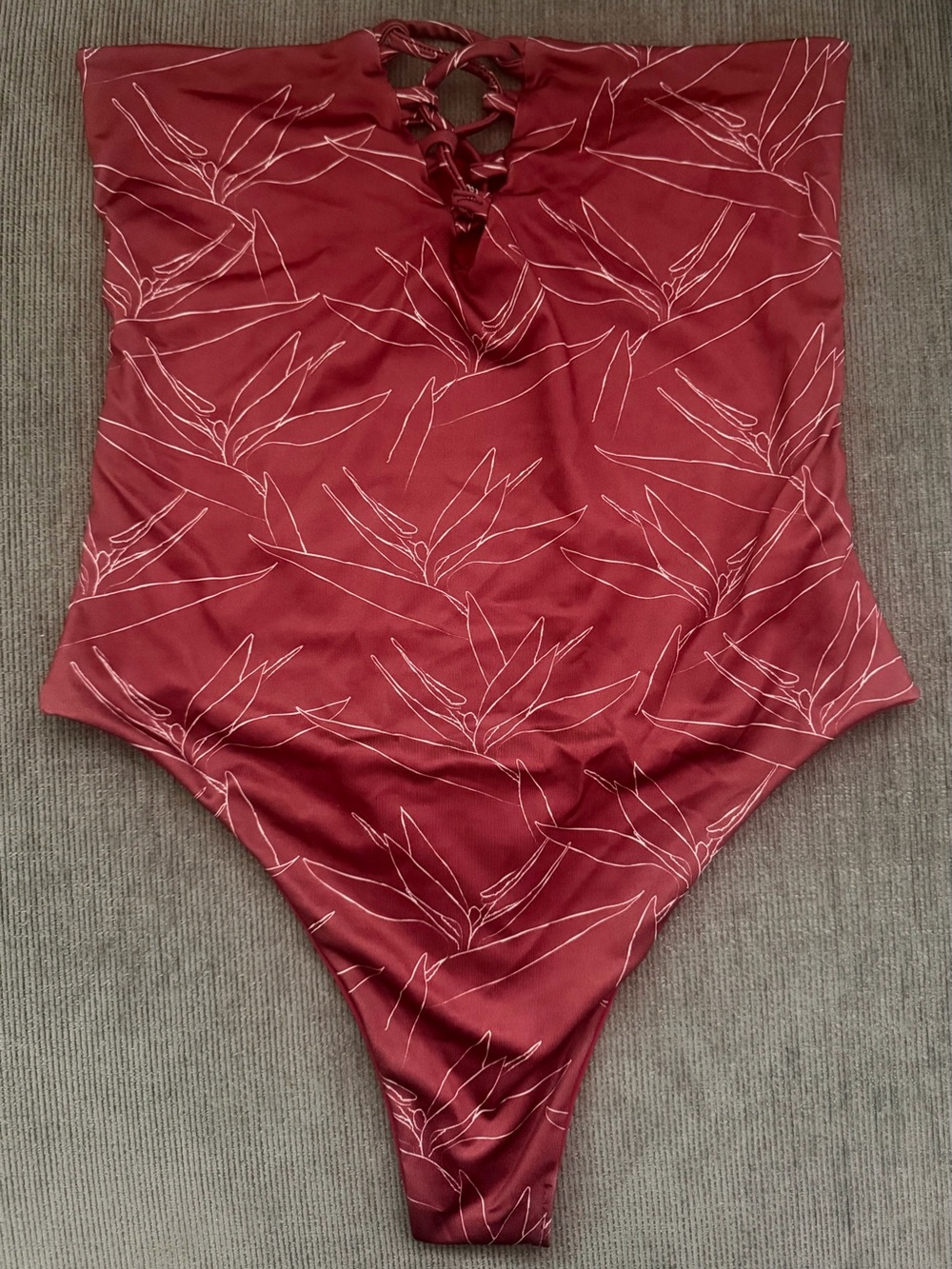 Red Floral One-Piece Swimsuit with Lace-Up Front